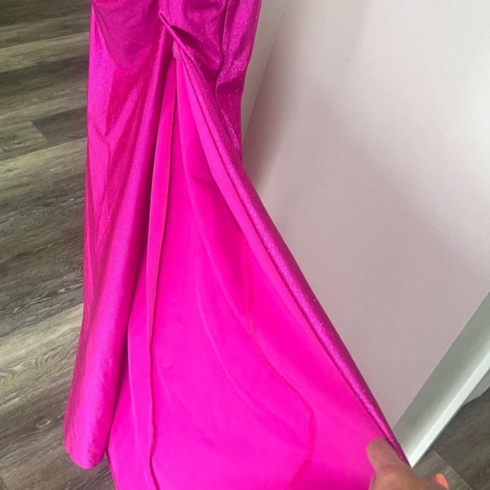 Honey and Rosie Spag Strap V-Neck Ruched Slit Glitter Satin Long Dress size XL - Picture 5 of 13